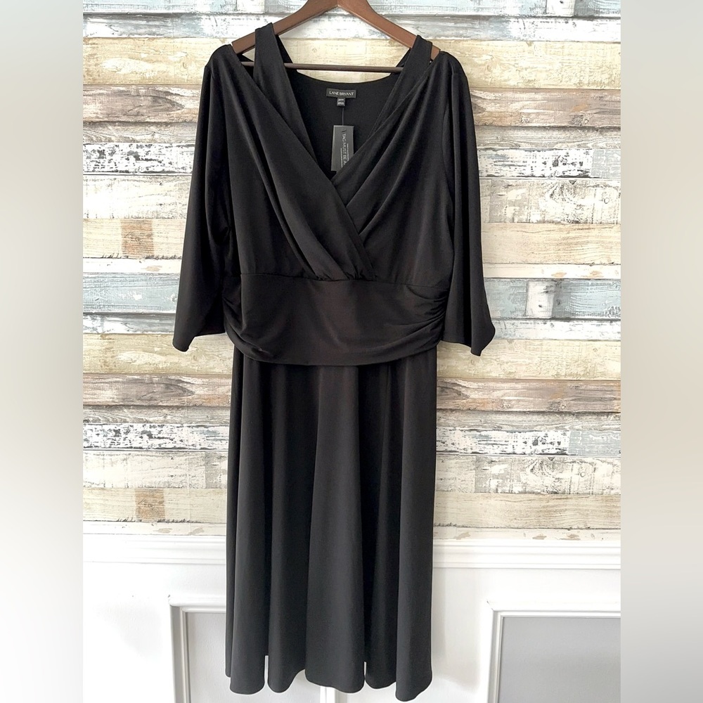 Lane Bryant Faux Wrap Black MIDI Dress Size 22/24 MWT
